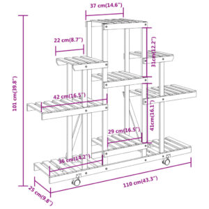 vidaXL Växtställ med hjul 110x25x101 cm massiv furu - Bild 8