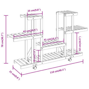 vidaXL Växtställ med hjul 110x25x78 cm massiv furu - Bild 8