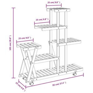 vidaXL Växtställ med hjul 95x25x101 cm massiv furu - Bild 8