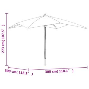 vidaXL Parasoll med trästång 300x300x273 cm azurblå - Bild 7