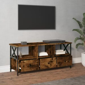 vidaXL Tv-bänk rökfärgad ek 102x33x45 cm konstruerat trä & järn - Bild 3