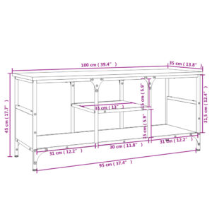 vidaXL Tv-bänk brun ek 100x35x45 cm konstruerat trä & järn - Bild 9