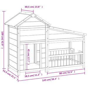 vidaXL Hundgård mockabrun 143x60,5x109 massiv furu - Bild 7