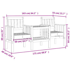 vidaXL Trädgårdsbänk med bord 2-sits massiv furu - Bild 8