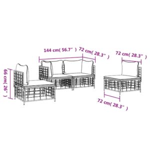 vidaXL Loungegrupp 4 delar med dynor antracit konstrotting - Bild 8