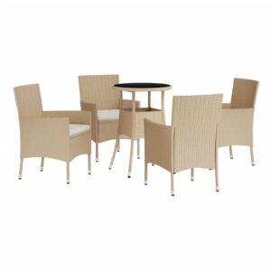 vidaXL Caféset för trädgården 5 delar med dynor beige konstrotting - Bild 3