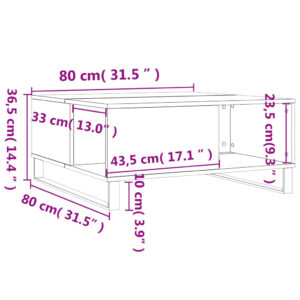 vidaXL Soffbord rökfärgad ek 80x80x36,5 cm konstruerat trä - Bild 9