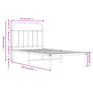 vidaXL Sängram med huvudgavel metall svart 80x200 cm - Bild 9