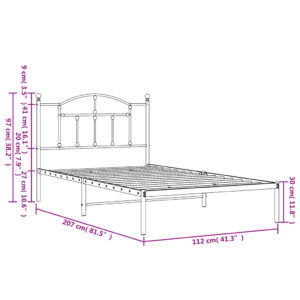 vidaXL Sängram med huvudgavel metall svart 107x203 cm - Bild 9