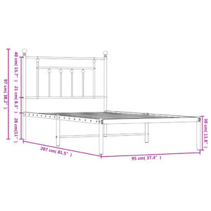 vidaXL Sängram med huvudgavel metall vit 90x200 cm - Bild 10