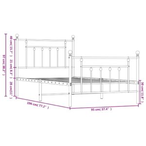 vidaXL Sängram med huvudgavel och fotgavel vit metall 90x190 cm - Bild 10