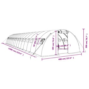 vidaXL Växthus med stålram vit 64 m² 16x4x2 m - Bild 12