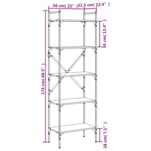 vidaXL Bokhylla 5 hyllplan grå sonoma 56x31,5x174 cm konstruerat trä - Bild 9
