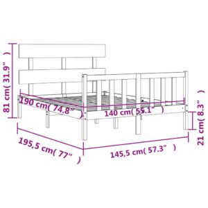 vidaXL Sängram med huvudgavel svart 140x190 cm massivt trä - Bild 12