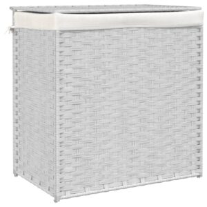 vidaXL Tvättkorg med 2 sektioner vit 53x35x57 cm konstrotting - Bild 2