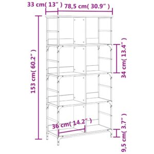 vidaXL Bokhylla sonoma-ek 78,5x33x153 cm konstruerat trä - Bild 9