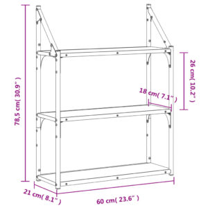 vidaXL Vägghylla 3 hyllor rökfärgad ek 60x21x78,5 cm konstruerat trä - Bild 8