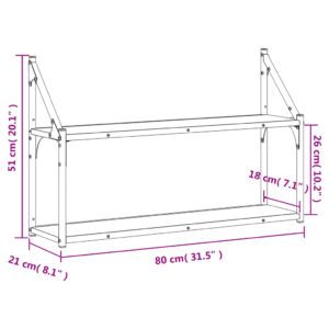 vidaXL Vägghylla 2 hyllor svart 80x21x51 cm konstruerat trä - Bild 8