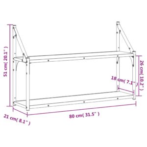 vidaXL Vägghylla 2 hyllor rökfärgad ek 80x21x51 cm konstruerat trä - Bild 8