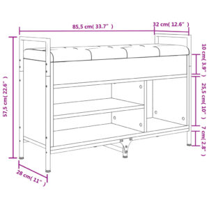 vidaXL Skobänk grå sonoma 85,5x32x57,5 cm konstruerat trä - Bild 11