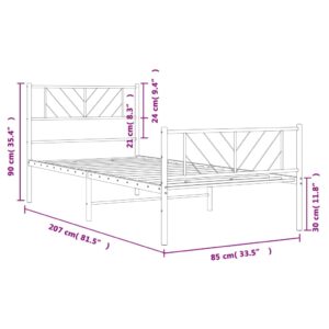 vidaXL Sängram med huvudgavel och fotgavel svart metall 80x200 cm - Bild 9