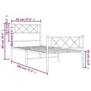 vidaXL Sängram med huvudgavel och fotgavel svart metall 90x190 cm - Bild 9