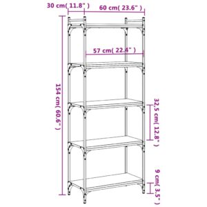 vidaXL Bokhylla 5 hyllplan svart 60x30x154 cm konstruerat trä - Bild 9