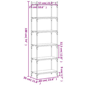 vidaXL Bokhylla 6 hyllplan svart 60x30x188 cm konstruerat trä - Bild 9