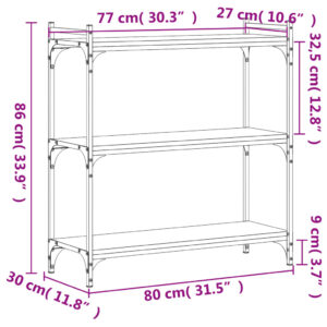 vidaXL Bokhylla 3 hyllplan rökfärgad ek 80x30x86 cm konstruerat trä - Bild 9