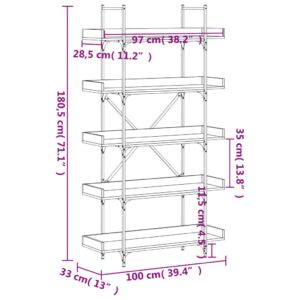 vidaXL Bokhylla 5 hyllplan svart 100x33x180,5 cm konstruerat trä - Bild 9