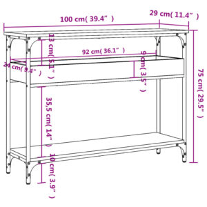 vidaXL Avlastningsbord med hylla rökfärgad ek 100x29x75 cm - Bild 8