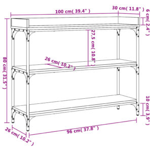 vidaXL Konsolbord med hyllor rökfärgad ek 100x30x80 cm - Bild 9