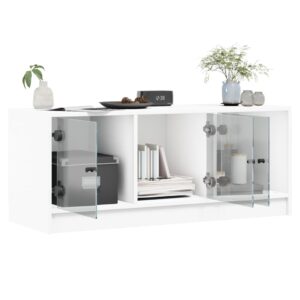 vidaXL Tv-bänk med glasdörrar vit 102x37x42 cm - Bild 5