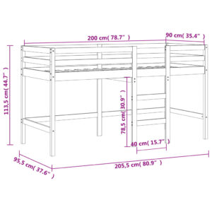 vidaXL Loftsäng med stege svart 90x200 cm massiv furu - Bild 11