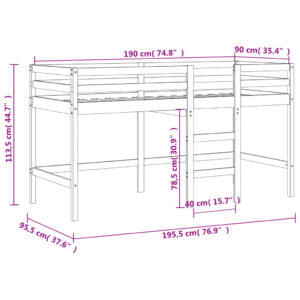 vidaXL Loftsäng med stege vit 90x190 cm massiv furu - Bild 11