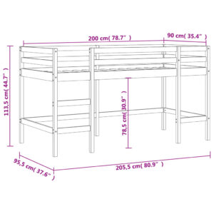 vidaXL Loftsäng med stege 90x200 cm massiv furu - Bild 11