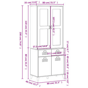 vidaXL Vitrinskåp VIKEN vit 80x40x190 cm massiv furu - Bild 12