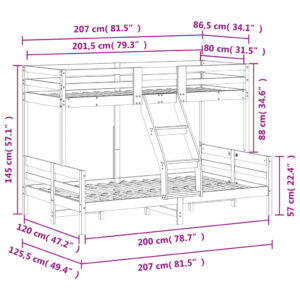 vidaXL Våningssäng 80x200/120x200 cm vaxbrun massiv furu - Bild 9