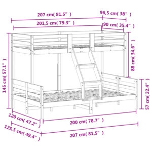 vidaXL Våningssäng 90x200/120x200 cm vaxbrun massiv furu - Bild 9