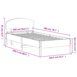 vidaXL Sängram med huvudgavel vaxbrun 100x200 cm massiv furu - Bild 9