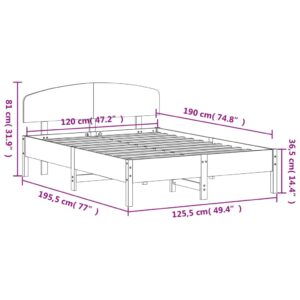 vidaXL Sängram med huvudgavel vaxbrun 120x190 cm massiv furu - Bild 9