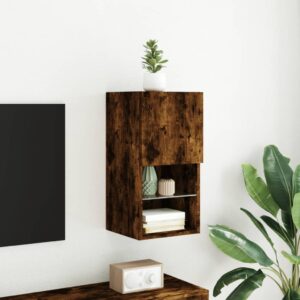 vidaXL Tv-bänk med LED-belysning rökfärgad ek 30,5x30x60 cm - Bild 4