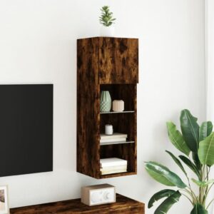 vidaXL Tv-bänk med LED-belysning rökfärgad ek 30,5x30x90 cm - Bild 4