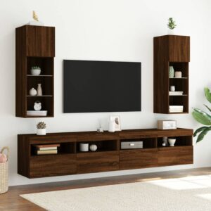 vidaXL Tv-bänk med LED-belysning 2 st brun ek 30,5x30x90 cm - Bild 3