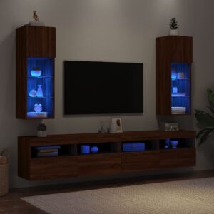 vidaXL Tv-bänk med LED-belysning 2 st brun ek 30,5x30x90 cm - Bild 4