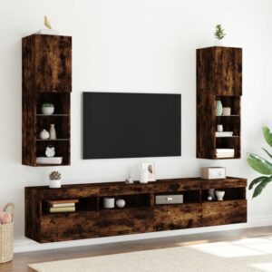 vidaXL Tv-bänk med LED-belysning rökfärgad ek 30,5x30x102 cm - Bild 3