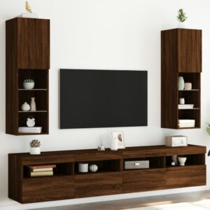 vidaXL Tv-bänk med LED-belysning 2 st brun ek 30,5x30x102 cm - Bild 3