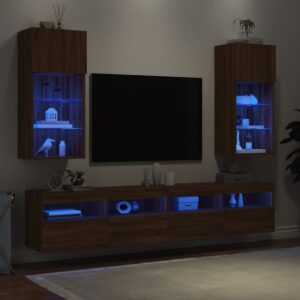 vidaXL Tv-bänk med LED-belysning 2 st brun ek 40,5x30x90 cm - Bild 4