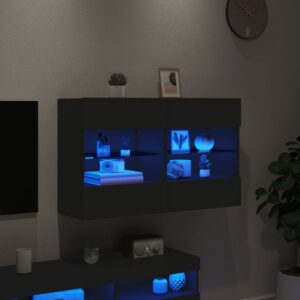 vidaXL Väggmonterad tv-bänk LED svart 98,5x30x60,5 cm - Bild 4