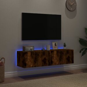 vidaXL Väggmonterad tv-bänk LED 2 st rökfärgad ek 60x35x31 cm - Bild 3